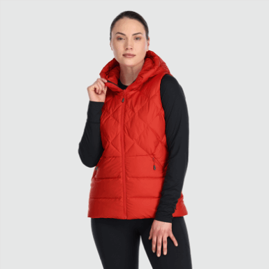Buitenonderzoek | Coldfront-donsvest Met Capuchon Voor Dames, Cranberry