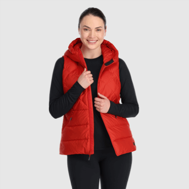 Buitenonderzoek | Coldfront-donsvest Met Capuchon Voor Dames, Cranberry