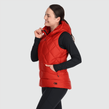 Buitenonderzoek | Coldfront-donsvest Met Capuchon Voor Dames, Cranberry