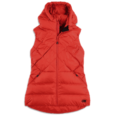 Buitenonderzoek | Coldfront-donsvest Met Capuchon Voor Dames, Cranberry